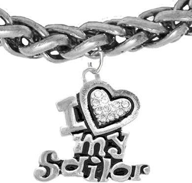 Navy, I Love My Sailor, Crystal Heart, Bracelet, Hypoallergenic, Safe-Nickel, Lead, Free