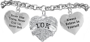 10K Runner Hypoallergenic Never Stop Trying Never Give Up Bracelet, Adjustable, Safe-Nickel, Lead, Free!