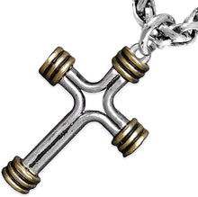 Two Tone Matt Gold and Pewter Cross Necklace Hypoallergenic, Safe-Nickel, Lead, and Cadmium Free