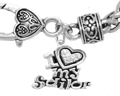 Navy, I Love My Sailor, Crystal Heart, Bracelet, Hypoallergenic, Safe-Nickel, Lead, Free