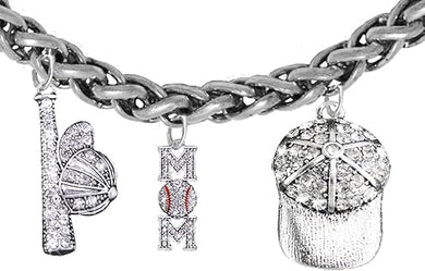 Baseball Mom, Genuine Crystal. Bat, Caps Bracelet, Hypoallergenic, Safe-Nickel & Lead, Free