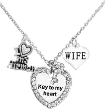Navy Wife, Key to My Heart, Wife Heart Charm Necklace, Hypoallergenic, Safe-Nickel, Lead, Free