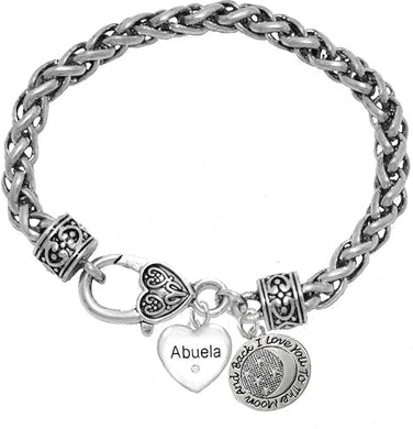 Grandma, Abuela Crystal Heart, I Love You To The Moon And Back On A Antique Wheat Chain Bracelet, Hypoallergenic Safe- No Nickel. Lead, Or Poisonous Cadmium