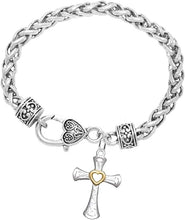 Two Tone Matt Gold Heart and Silver Cross Bracelet Hypoallergenic, Safe-Nickel, Lead, and Cadmium Free