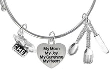 Cooking Jewelry, My Mom, My Joy, My Sunshine, My Heart, Chef Hat, Silverware, Adjustable Bracelet, Hypoallergenic, Safe-Nickel, Lead, Cadmium Free