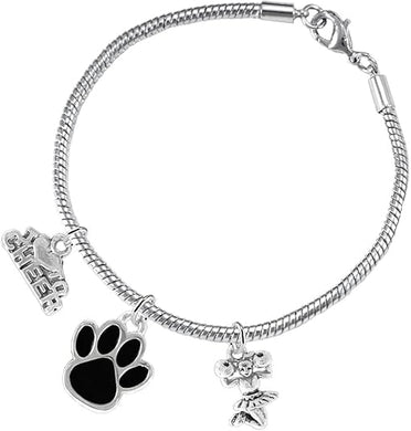 Black Paw Cheer 3 Charm Bracelet Safe-Hypoallergenic, Nickel, Lead and Cadmium Free