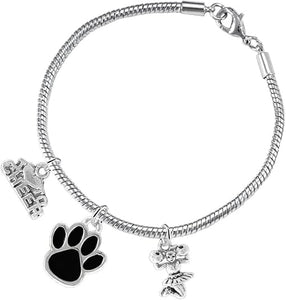 Black Paw Cheer 3 Charm Bracelet Safe-Hypoallergenic, Nickel, Lead and Cadmium Free