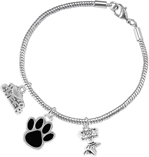 Black Paw Cheer 3 Charm Bracelet Safe-Hypoallergenic, Nickel, Lead and Cadmium Free