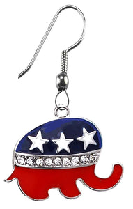 Trump, Republican Party Jewelry Set Silvertone Genuine Austrian Cut Crystal On Fishhooks.Made With Posts Upon Request,No Charge. Beautiful Adjustable Snake Chain Matching Austrian Cut Crystal Necklace