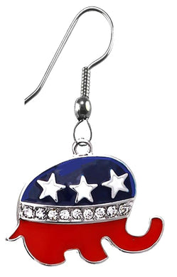Trump, Republican, Genuine Austrian Crystal Elephant Fishhook Earrings. What A Wonderful Gift For Yourself, A Friend, Your Family, Or As A Donor Gift. Hypoallergenic-Safe, No Nickel, Lead Or Cadmium