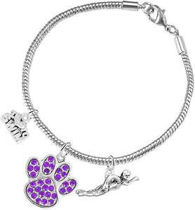 Swimming 3 Charm Purple Crystal Paw Bracelet Hypoallergenic, Safe-Nickel, Lead & Cadmium Free!