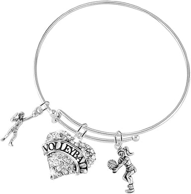 Crystal Heart Volleyball Adjustable Bracelet, Safe-Hypoallergenic, Nickel, Lead & Cadmium Free