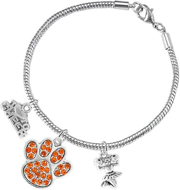 Orange Paw Crystal Cheer 3 Charm Bracelet Safe-Hypoallergenic, Nickel, Lead and Cadmium Free