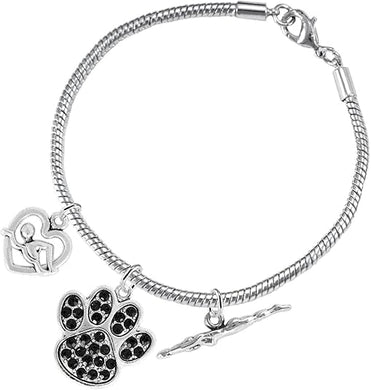 Swimming 3 Charm Black Crystal Paw Bracelet Hypoallergenic, Safe-Nickel, Lead & Cadmium Free!