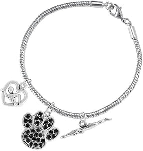 Swimming 3 Charm Black Crystal Paw Bracelet Hypoallergenic, Safe-Nickel, Lead & Cadmium Free!