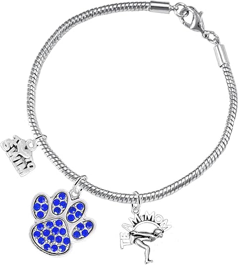 Swimming 3 Charm Blue Crystal Paw Bracelet Hypoallergenic, Safe-Nickel, Lead & Cadmium Free!