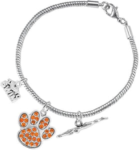Swimming 3 Charm Orange Crystal Paw Bracelet Hypoallergenic, Safe-Nickel, Lead & Cadmium Free!