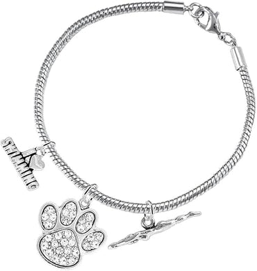 Swimming 3 Charm Clear Crystal Paw Bracelet Hypoallergenic, Safe-Nickel, Lead & Cadmium Free!