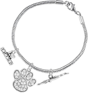 Swimming 3 Charm Clear Crystal Paw Bracelet Hypoallergenic, Safe-Nickel, Lead & Cadmium Free!