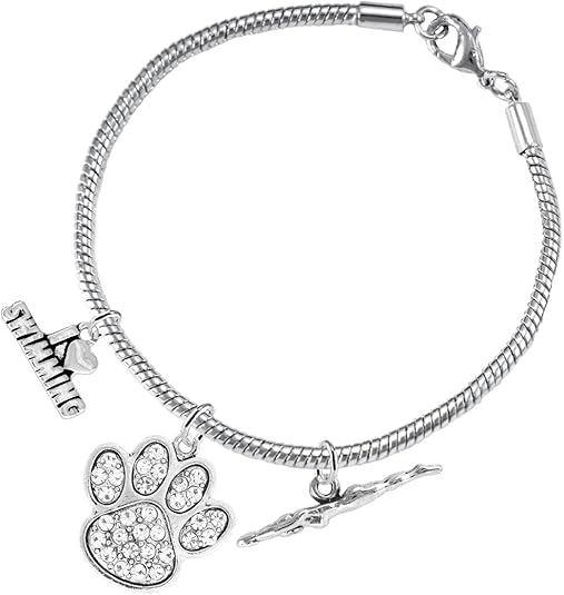 Swimming 3 Charm Clear Crystal Paw Bracelet Hypoallergenic, Safe-Nickel, Lead & Cadmium Free!