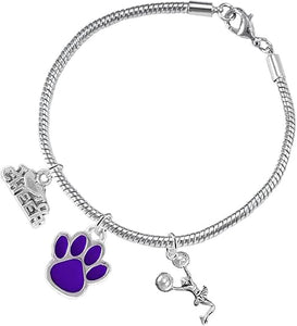 Purple Paw Cheer 3 Charm Bracelet Safe-Hypoallergenic, Nickel, Lead and Cadmium Free