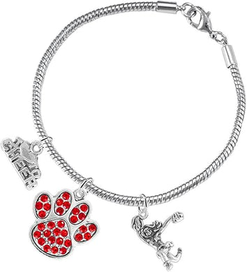 Red Paw Crystal Cheer 3 Charm Bracelet Safe-Hypoallergenic, Nickel, Lead and Cadmium Free