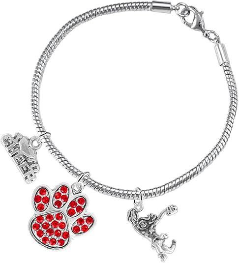 Red Paw Crystal Cheer 3 Charm Bracelet Safe-Hypoallergenic, Nickel, Lead and Cadmium Free