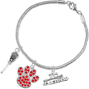 Lacrosse Jewelry, Red Crystal Paw Jewelry, Hypoallergenic Safe-Nickel, Lead and Cadmium Free!