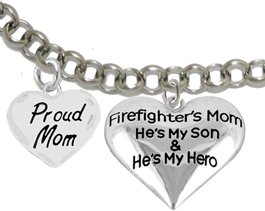 Firefighter, Proud Mom, My Son is My Hero Adjustable Bracelet, Hypoallergenic, Safe-Nickel, Lead, Cadmium Free