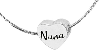 Nana Heart, European Designed Charm With Adjustable Snake Chain Necklace, Sterling Silver Finish With Overcoat Protection™, Nickel, Lead, Cadmium Free