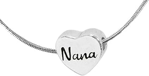 Nana Heart, European Designed Charm With Adjustable Snake Chain Necklace, Sterling Silver Finish With Overcoat Protection™, Nickel, Lead, Cadmium Free