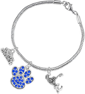 Blue Paw Crystal Cheer 3 Charm Bracelet Safe-Hypoallergenic, Nickel, Lead and Cadmium Free