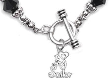 Navy, I Love My Sailor, Black Crystal Bracelet Hypoallergenic, Safe-Nickel, Lead, Cadmium Free