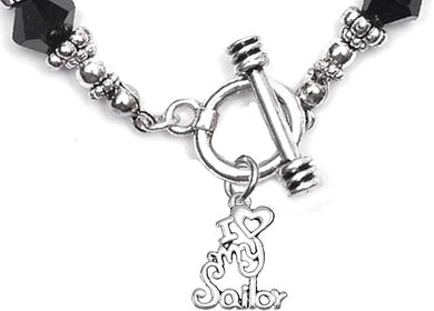 Navy, I Love My Sailor, Black Crystal Bracelet Hypoallergenic, Safe-Nickel, Lead, Cadmium Free