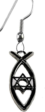 Messianic Christian Fish,Star Of David In Black Anodized Finish On A Fishhook Earring. If you do not believe that this jewelry is beautiful when you receive it, simply return it., Large, Silver, Carnelian