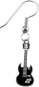 Black Guitar On Fishhook Earrings, Hypoallergenic Safe-Nickel, Lead And Cadmium Free