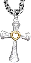 Two Tone Matt Gold Heart and Silver Cross Necklace Hypoallergenic, Safe-Nickel, Lead, and Cadmium Free