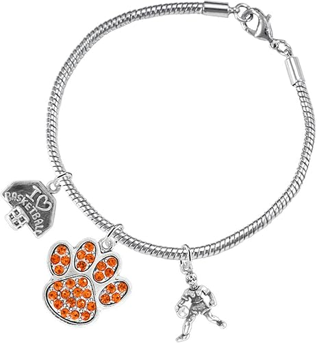 Orange Paw Crystal Basketball Jewelry, Adjustable, Safe-Hypoallergenic, Nickel, Lead Free