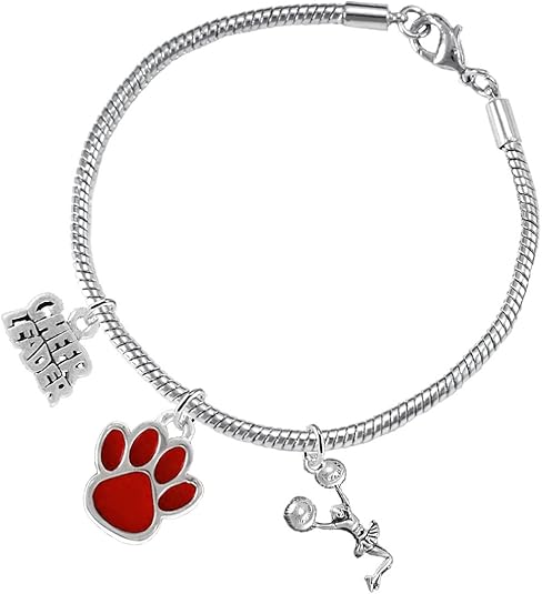 Red Paw Cheer 3 Charm Bracelet Safe-Hypoallergenic, Nickel, Lead and Cadmium Free