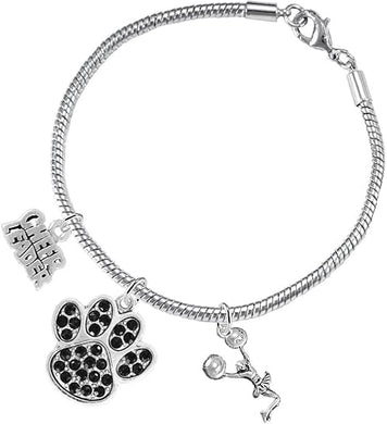 Black Paw Crystal Cheer 3 Charm Bracelet Safe-Hypoallergenic, Nickel, Lead and Cadmium Free