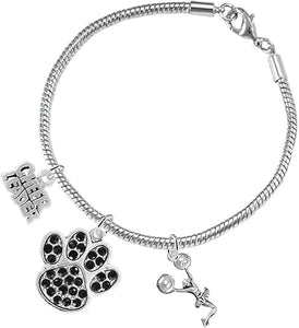 Black Paw Crystal Cheer 3 Charm Bracelet Safe-Hypoallergenic, Nickel, Lead and Cadmium Free
