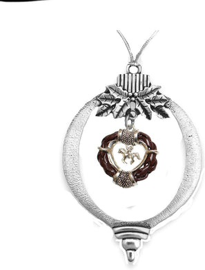 Horse in Faux Rope Heart Christmas Ornament,Silvertone, Western.What A Wonderful Gift for Yourself,Or Someone Special.Comes in A Black Velvet Bag. Made in The US by Veterans
