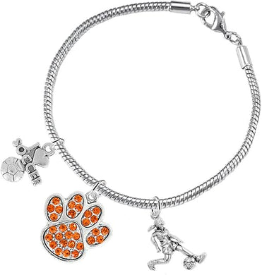 The, Soccer Jewelry Orange Crystal Paw Hypoallergenic Adjustable, Safe-Nickel, Lead Free