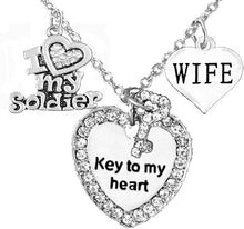 Army Wife Genuine Crystal, Key to My Heart & I Love My Soldier, Adjustable Hypoallergenic, Safe-Nickel, Lead, Cadmium Free