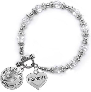 Grandma, I Love You to The Moon and Back Clear Crystal Charm Bracelet, Hypoallergenic, Safe, Nickel, Lead & Cadmium Free.