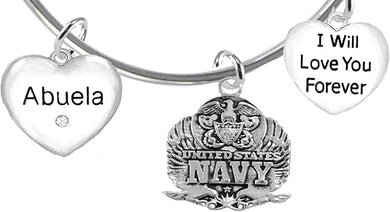 Abuela, I Will Love You Forever, Navy Hypoallergenic, Safe-Nickel Free, No Poisonous Lead Or Cadmium