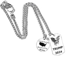 Trump 2024 American Flag Eagle, Land Of The Free Because Of The Brave, On A Antique Wheat Chain Necklace, What A Great Gift For Yourself, Or Someone Special, Or A Donor Gift ©2024
