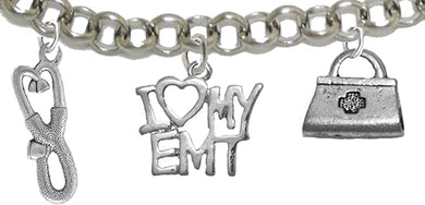 EMT, I Love My EMT, Paramedic, Adjustable Charm Bracelet, Hypoallergenic, Safe-Nickel, Lead, Free