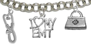 EMT, I Love My EMT, Paramedic, Adjustable Charm Bracelet, Hypoallergenic, Safe-Nickel, Lead, Free