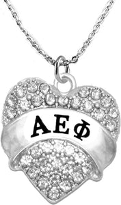 Alpha Epsilon Phi Crystal Heart Necklace - Licensed Sorority Jewelry Manufacturer
